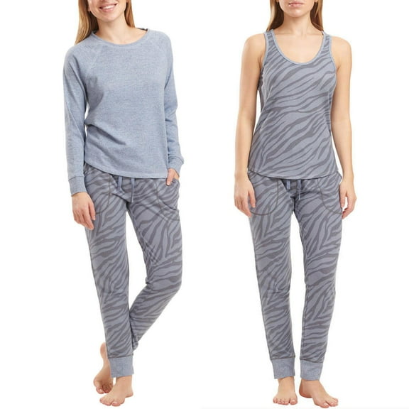 Karen Neuburger Women's 3-Piece Zebra Print Soft Pajama Lounge Set-Blue / 2X