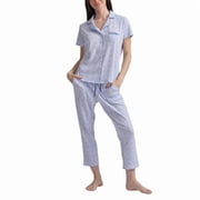 Karen Neuburger Womens Notch Collar 2-Piece Slim Leg Pajama Set, Blue, Large