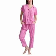 Karen Neuburger Womens Notch Collar 2-Piece Slim Leg Pajama Set, Pink, Small