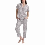 Karen Neuburger Womens Notch Collar 2-Piece Slim Leg Pajama Set, White, Medium