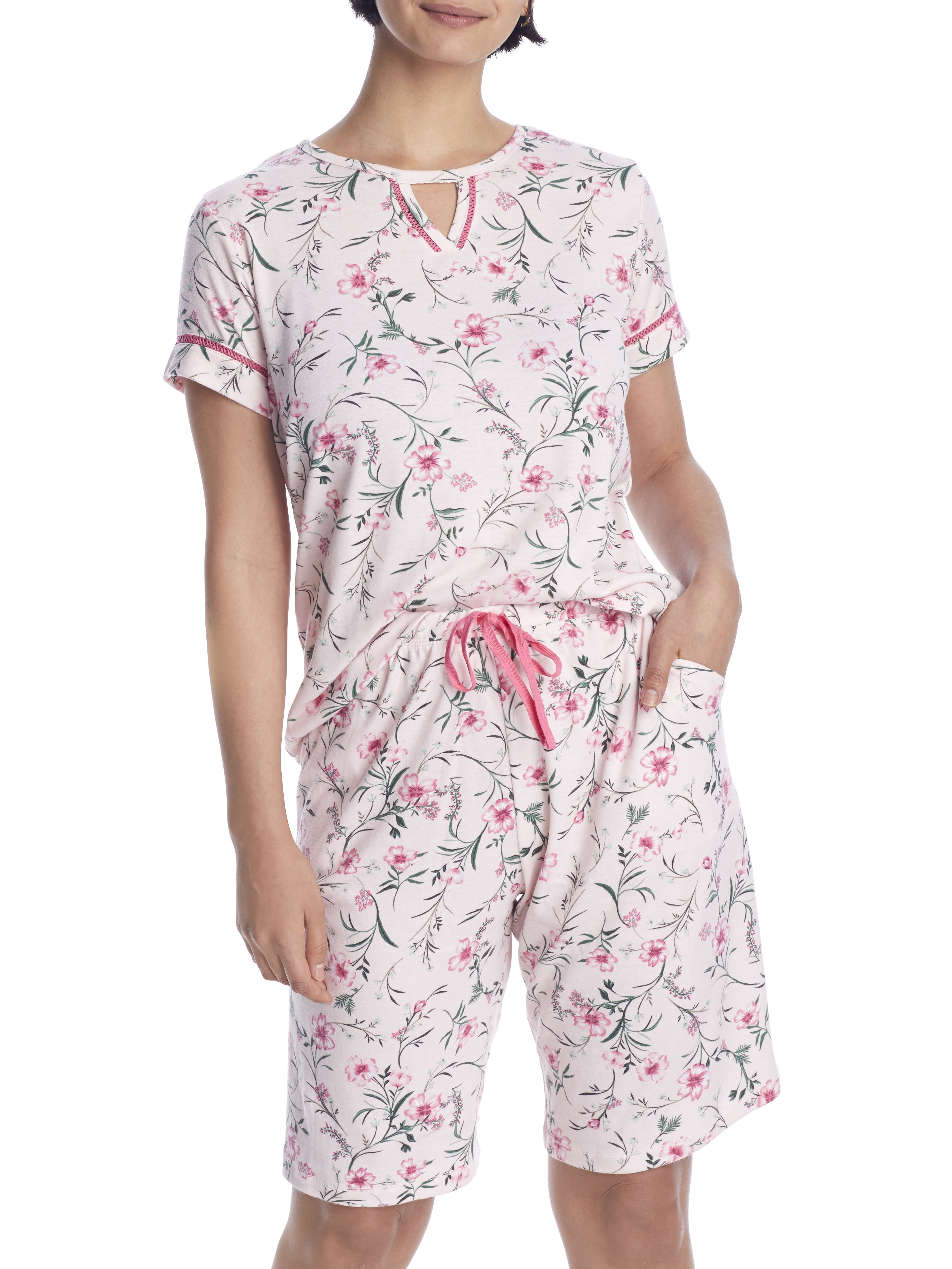 Karen Neuburger Womens Floral Knit Bermuda Pajama Set Style