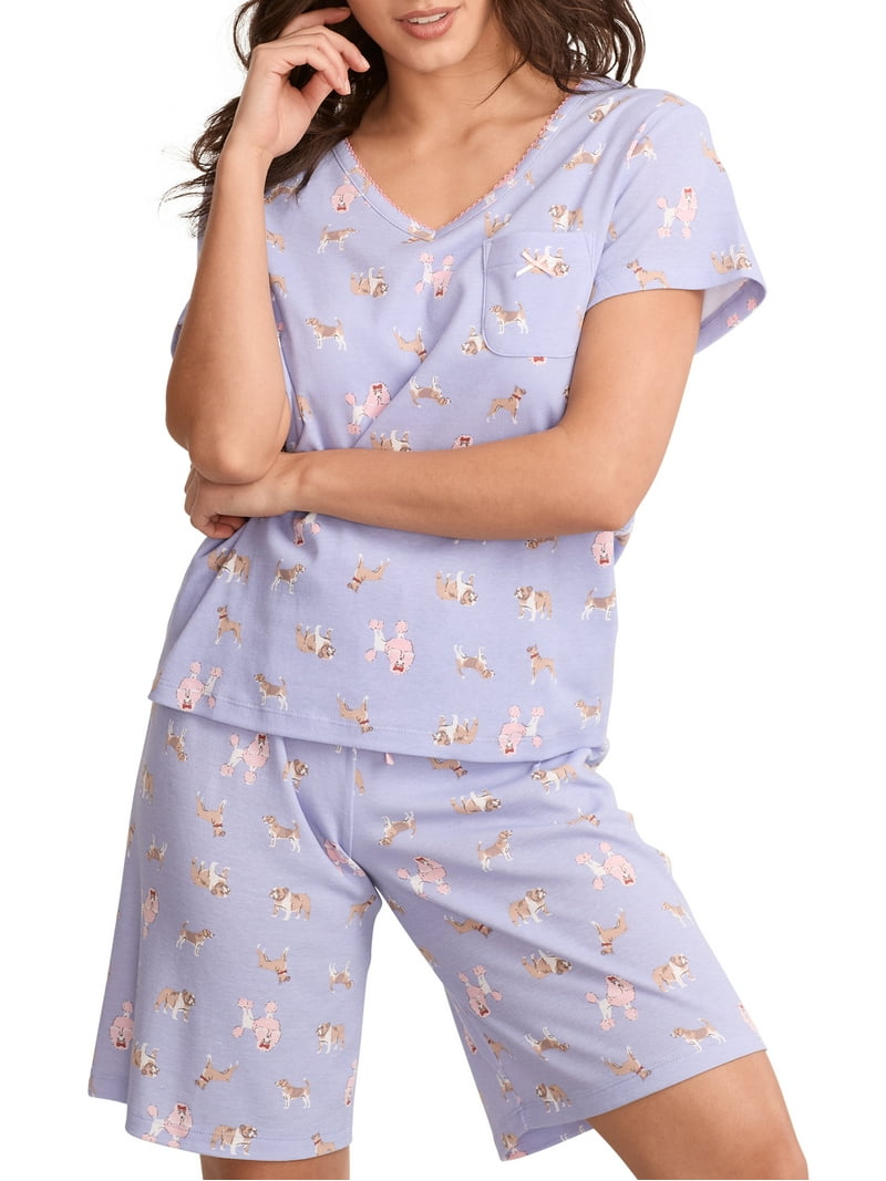 Karen Neuburger Womens V-Neck Knit Bermuda Pajama Set Style