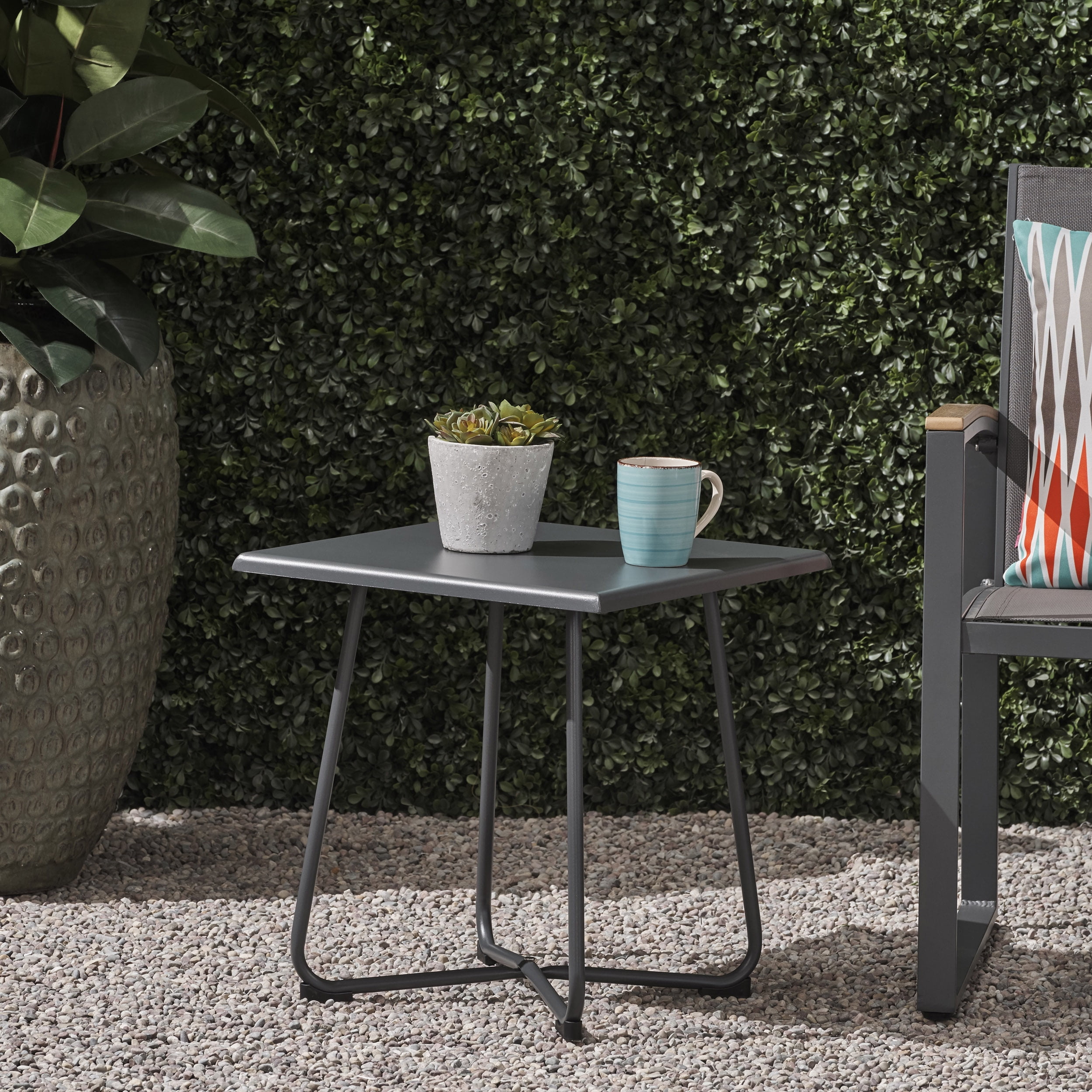 Karen Outdoor Modern 18" Side Table with Steel Legs, Gray - Walmart.com