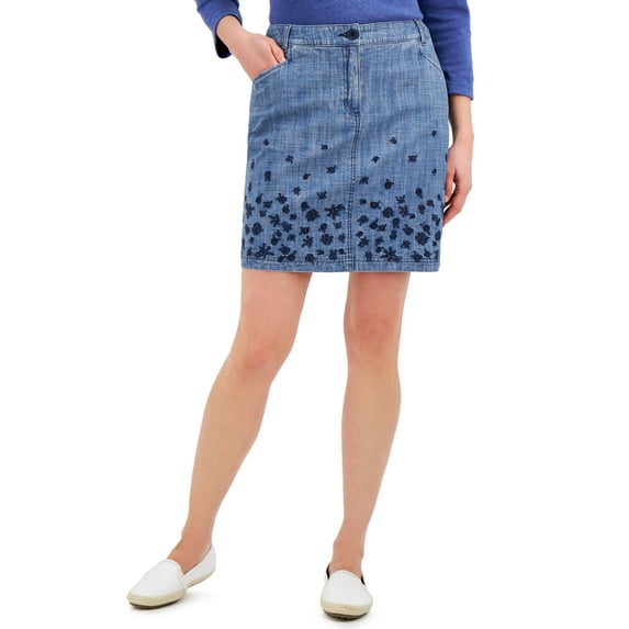 Karen Scott Blossom Border Chambray Skort Chambray Combo 18