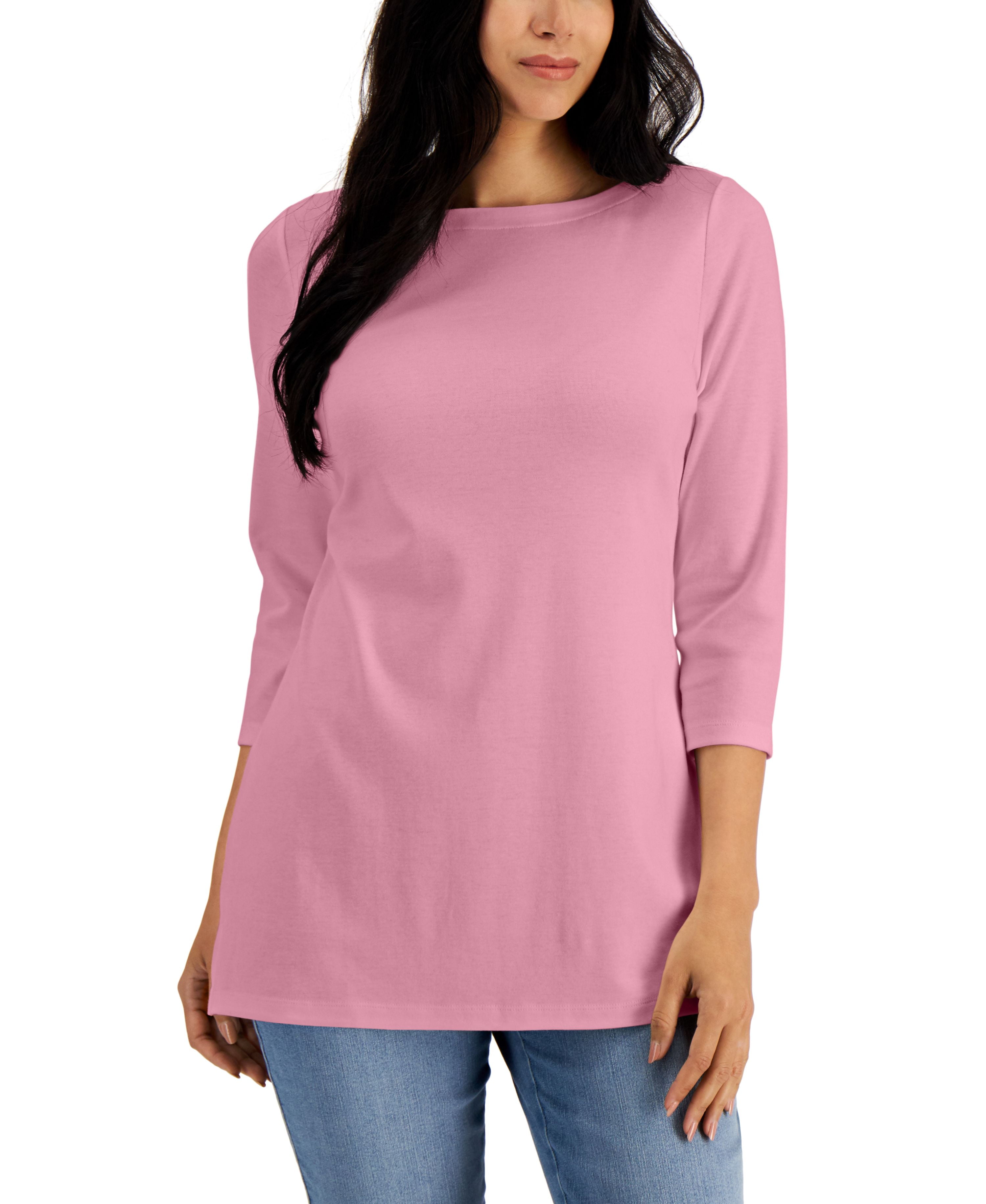 Karen Scott Womens Bateau Neck Long Sleeve Sweater Pink Size Large 1