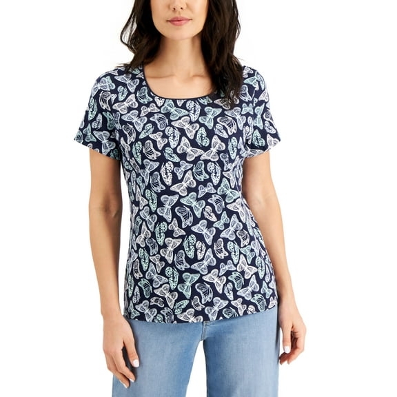 Karen Scott Butterfly Bonanza T-Shirt Intrepid Blue L
