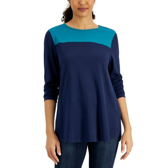 Karen Scott Colorblocked Fleece Tunic Intrepid Blue XS