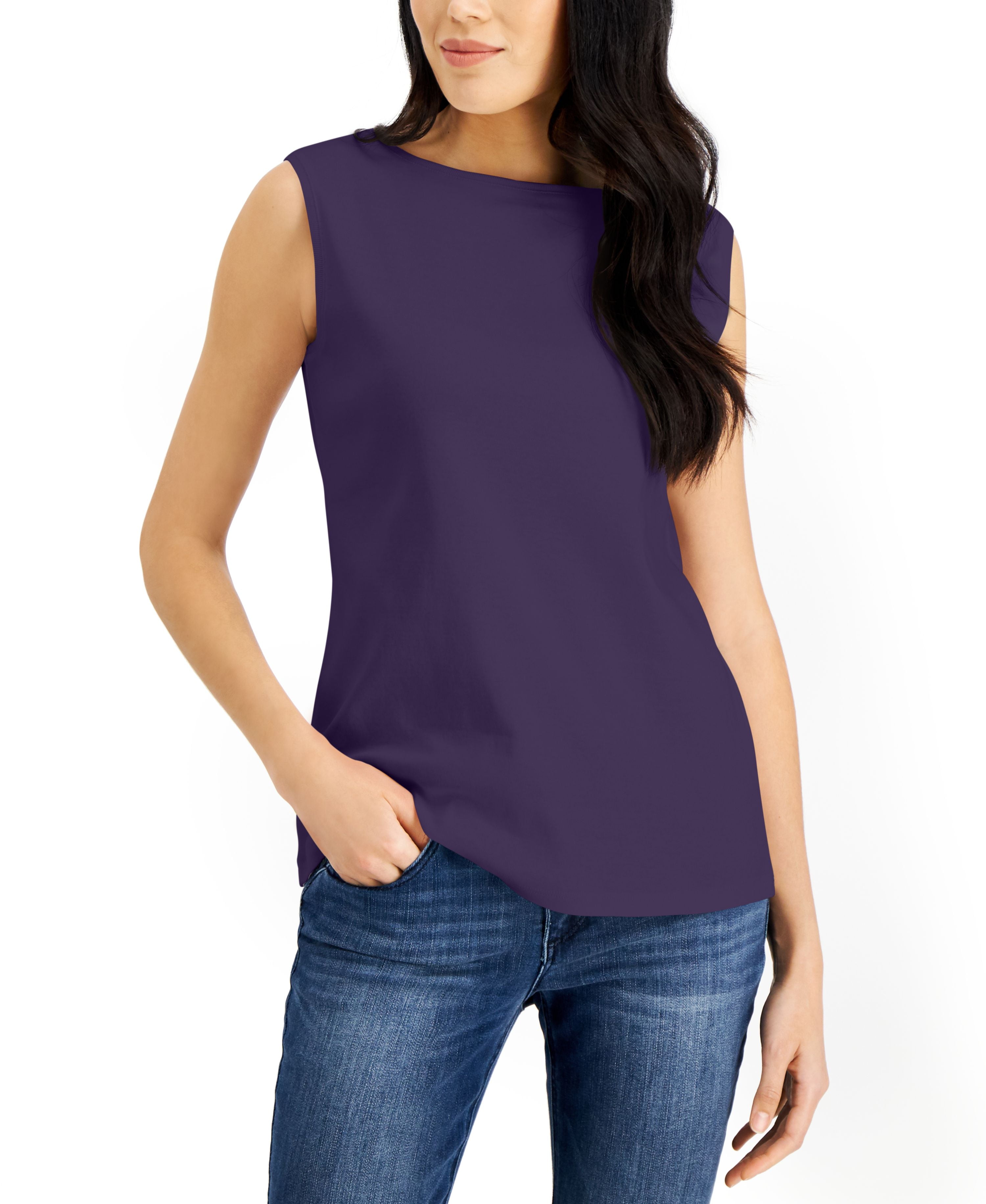 Karen Scott Cotton Boat Neck Tank Top Deep Black 2XL - Walmart.com