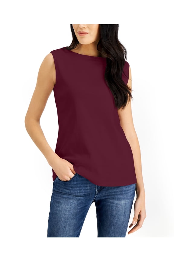 Cotton Boat Neck Tank Top Malbec L