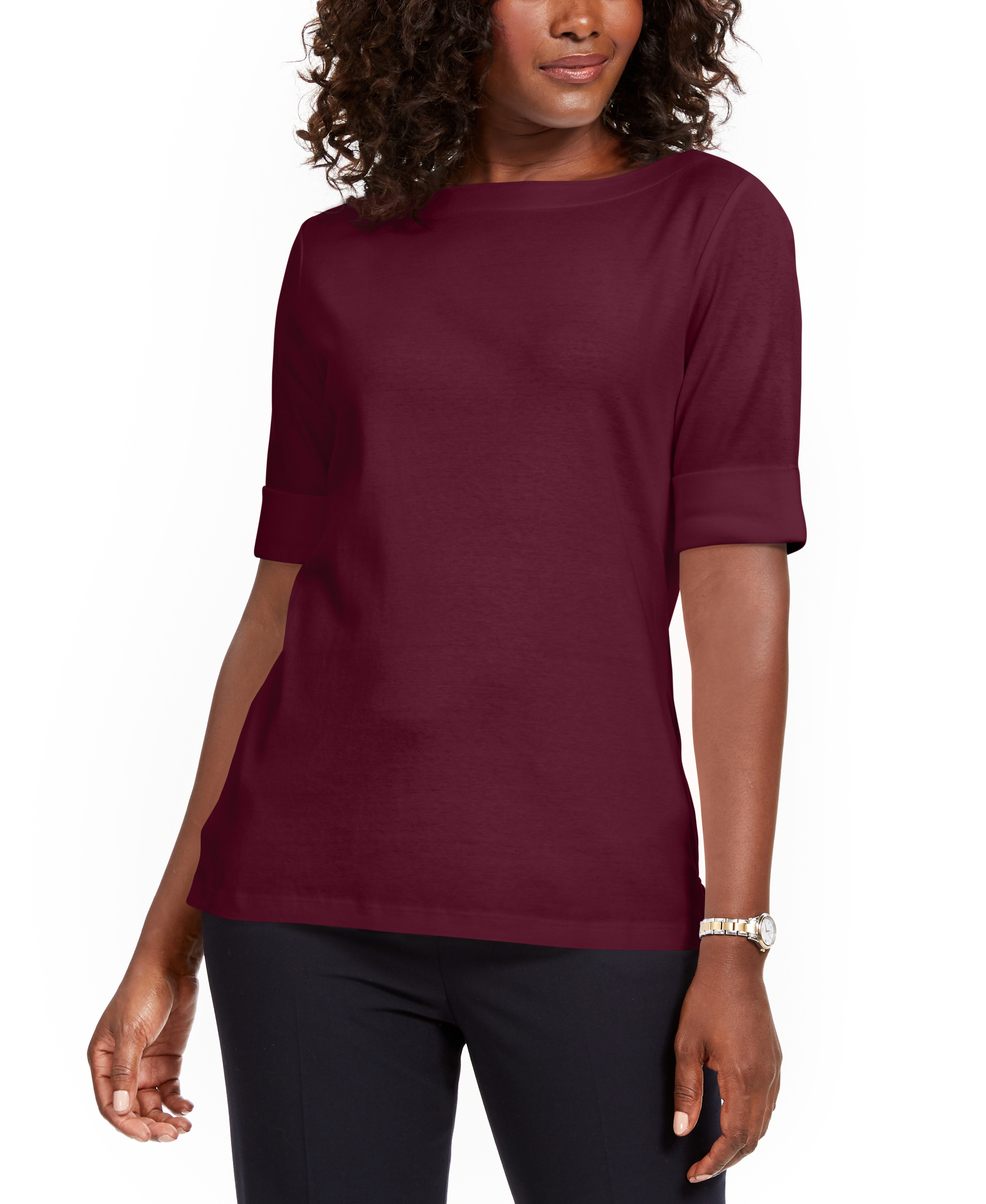 Karen Scott Womens Plus Studded Boat Neck Top Red Size 1x