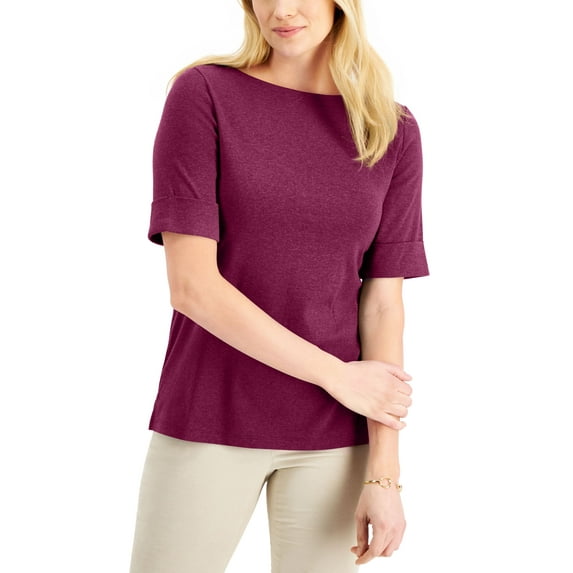 Karen Scott Cotton Boat Neck Top Twinberry XS