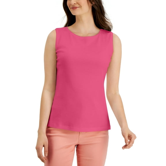 Karen Scott Cotton Boatneck Tank Foxy Pink 2XL