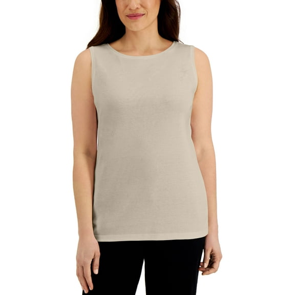 Karen Scott Cotton Boatneck Tank Pebble XS