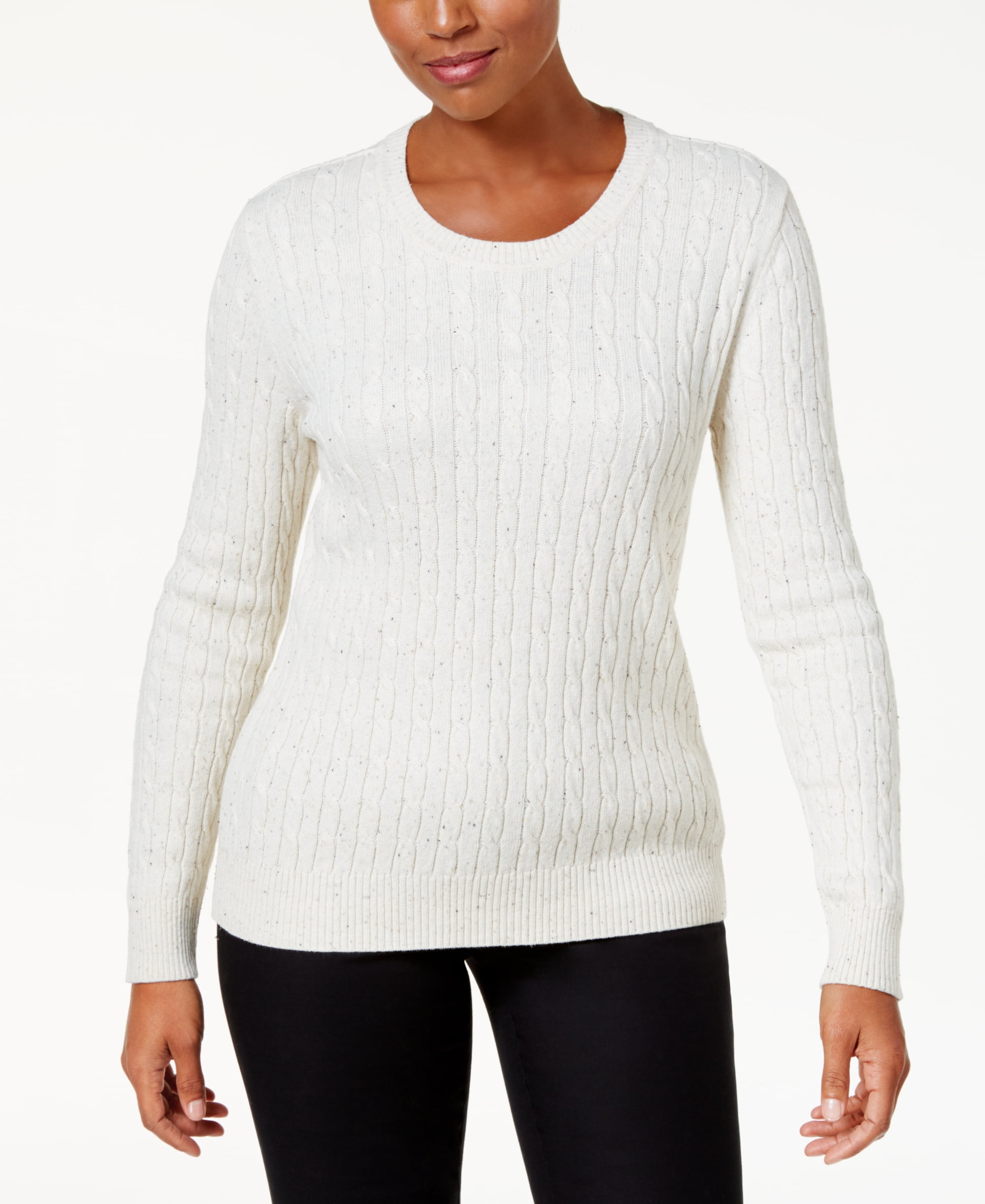 Karen Scott Cotton Cable Knit Sweater Walnut Heather Combo M Walmart