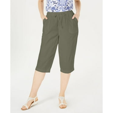 Karen Scott Cotton Cropped Pants Olive Sprig S