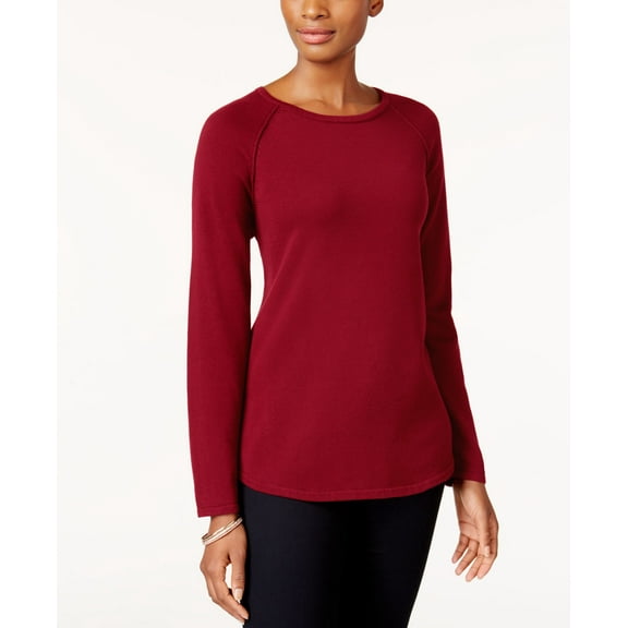 Karen Scott Cotton Curved Hem Sweater Red Amore M