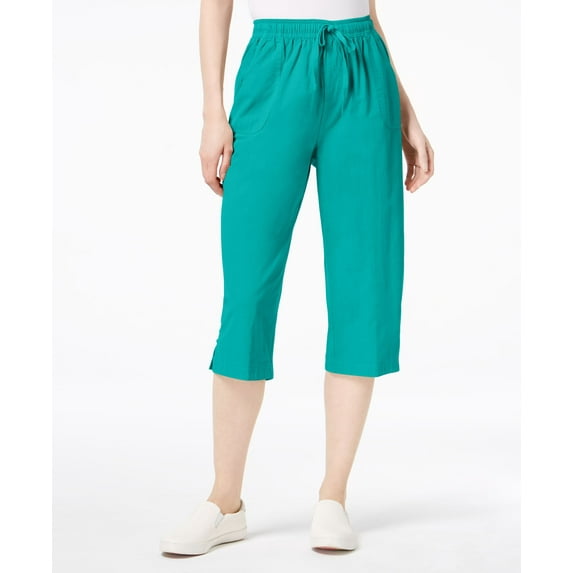 Karen Scott Cotton Drawstring Capri Pants Crisp Teal S