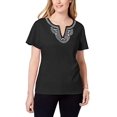 thumbnail image 1 of Karen Scott Cotton Embellished Top (Deep Black, S), 1 of 1