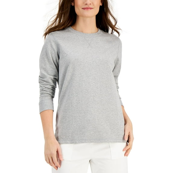 Karen Scott Cotton High-Low Sweatshirt Smoke Grey Heather S