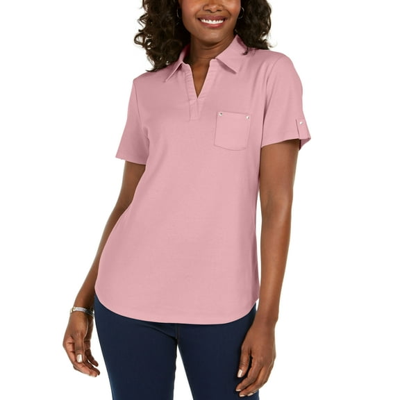 Karen Scott Cotton Polo Shirt Boca Blush XS