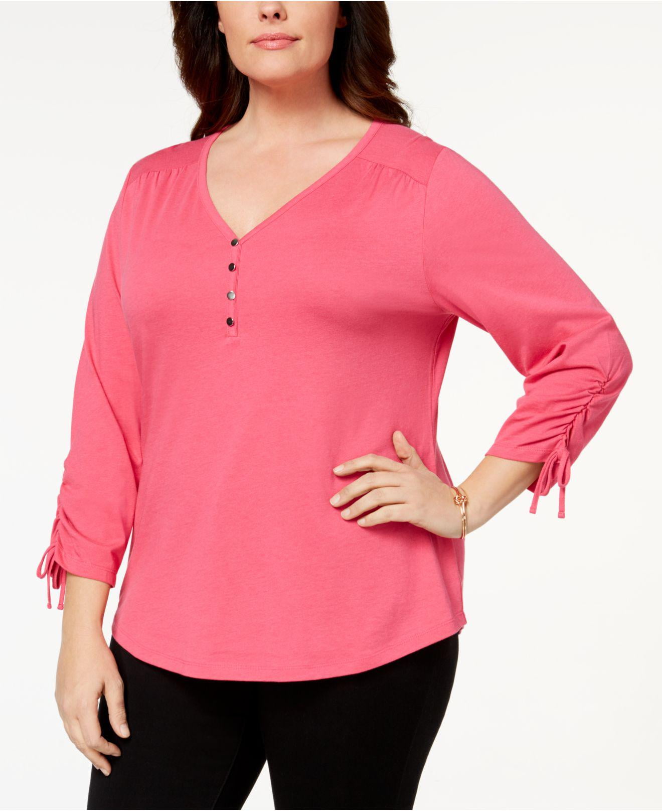 Karen Scott - Cotton Ruched Henley Top - Plus Size - 3X - Walmart.com