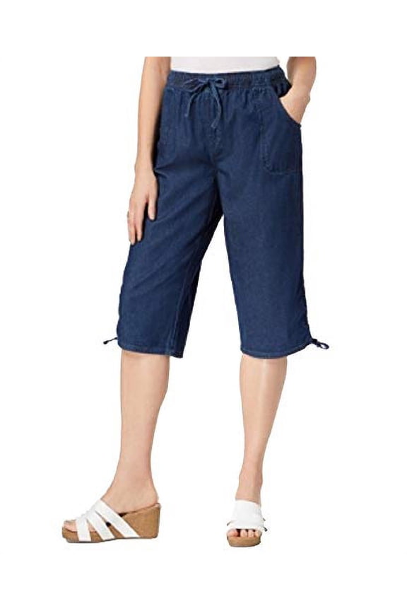 Karen Scott Cotton Ruched-Leg Pull-On Pants (Twilight Wash, XS)