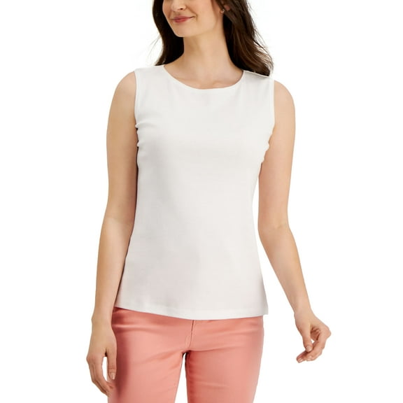 Karen Scott Cotton Scoop Neck Top Bright White L