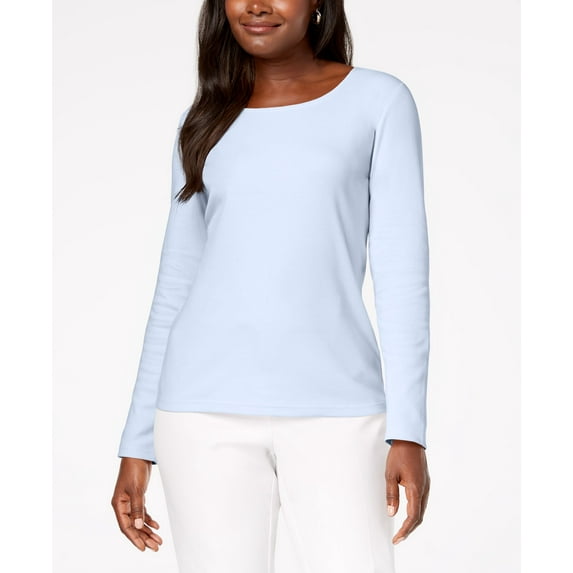 Karen Scott Cotton Scoop Neck Top Bright White M