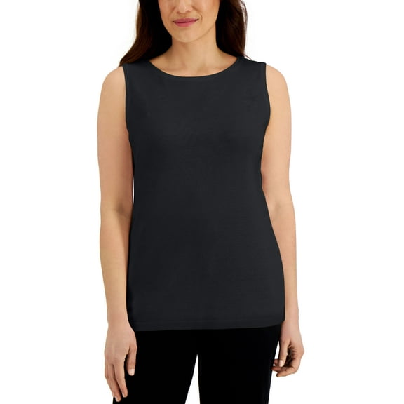 Karen Scott Cotton Scoop Neck Top Deep Black XS