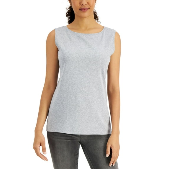 Karen Scott Cotton Scoop Neck Top Smoke Grey Heather S