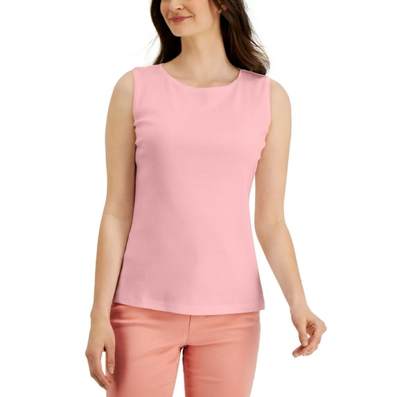 Karen Scott Cotton Scoop Neck Top Soft Pink M