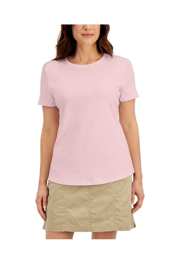 Cotton Short Sleeve Crewneck Top Blush XS