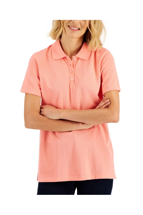 Cotton Short Sleeve Polo Shirt Shell Pink S