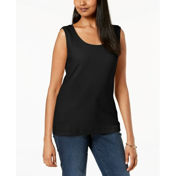 Karen Scott Cotton Sleeveless Scoop Neck Top Deep Black 2XL