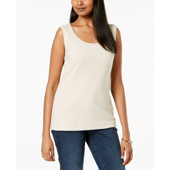 Karen Scott Cotton Sleeveless Scoop-Neck Top (Pebble, S)