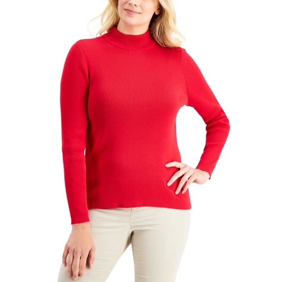 Karen Scott Cotton Solid Rib Mock Neck Sweater New Red Amore 2XL