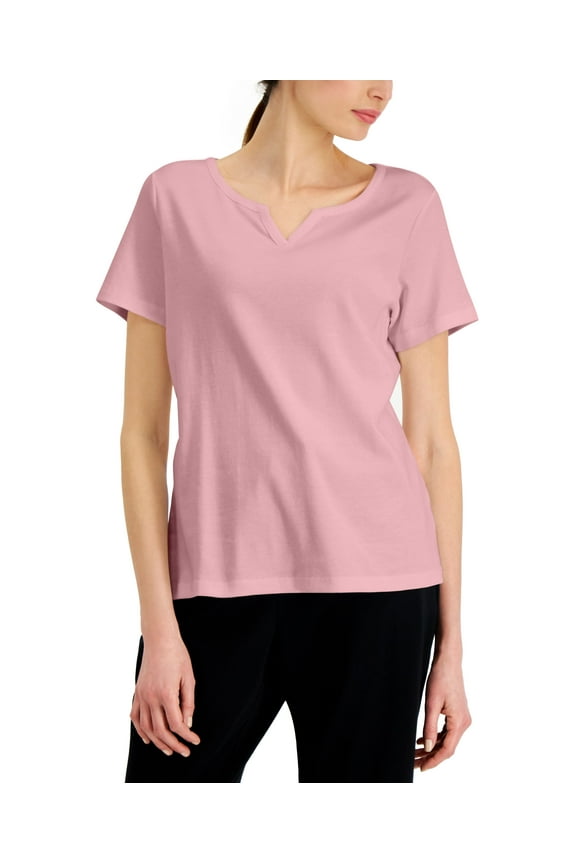 Cotton Split Neck Top Boca Blush XS