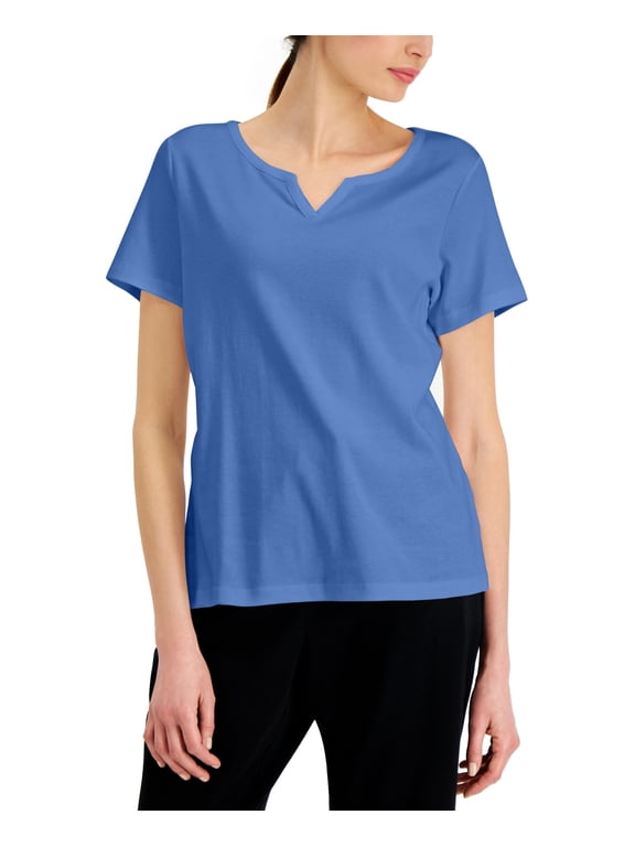 Cotton Split Neck Top Ultramarin S