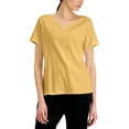 thumbnail image 1 of Karen Scott Cotton Split Neck Top Warm Gold L, 1 of 1