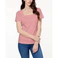 thumbnail image 1 of Karen Scott Cotton Square Neck Button Shoulder T-Shirt Coral Topaz M, 1 of 1