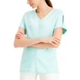 thumbnail image 1 of Karen Scott Cotton Striped Yoke Top Aqua Ice S, 1 of 1