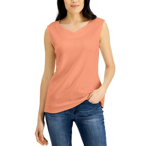 Karen Scott Cotton Sweetheart Neckline Tank Top Pacific Coral XS