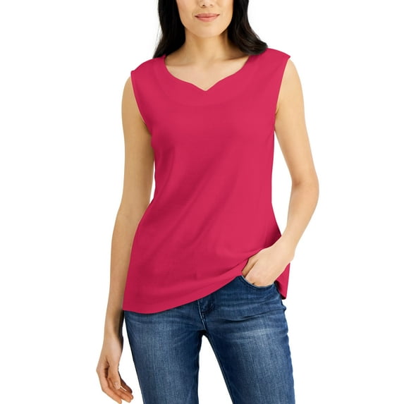 Karen Scott Cotton Sweetheart Neckline Tank Top Radient Rose XS