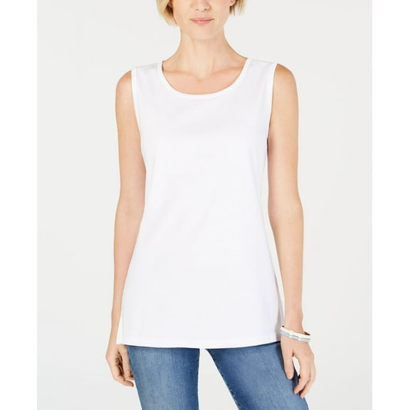 Karen Scott Cotton Tunic Tank Top Bright White XS