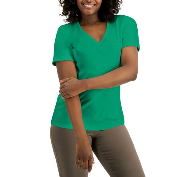 Karen Scott Cotton V Neck Top Green Verde M