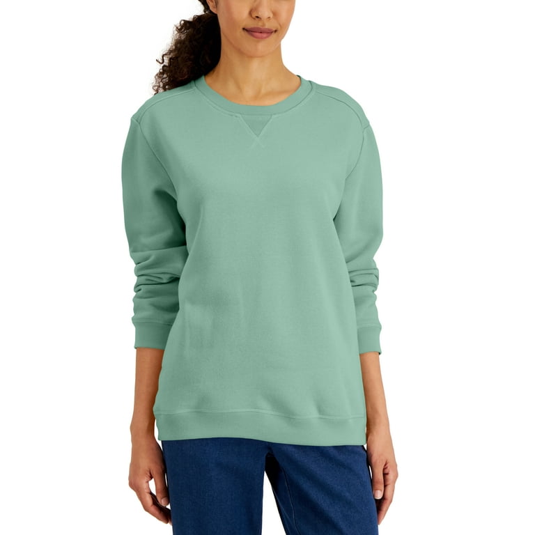 Karen Scott Crew Neck Fleece Sweatshirt Antique Mint XL