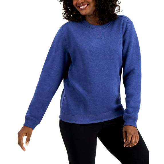Karen Scott Crew Neck Fleece Sweatshirt Galaxy Blue Heather S