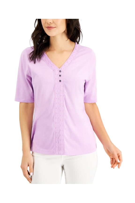 Crochet Trim V Neck Top Fragrant Lilac XS