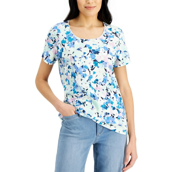 Karen Scott Crystal Floral Top Vibrant Blue S