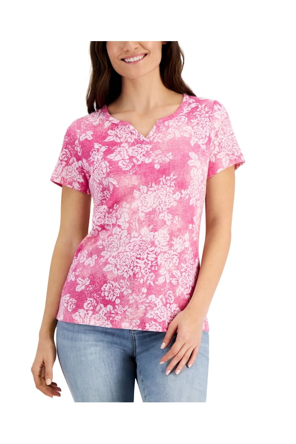 Denim Mask Split Neck Top Berry Ice XS